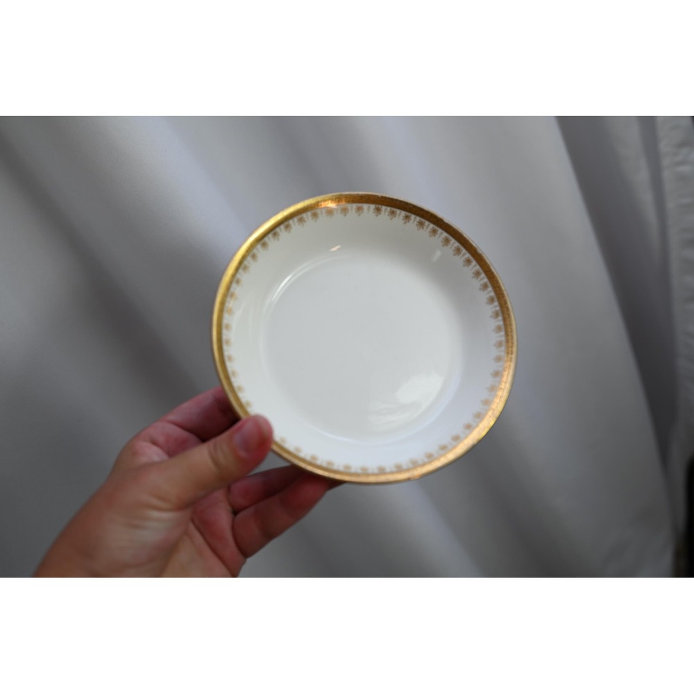 Vintage Limoges B&C France White and Gold Porcelain Small Dish Trinket Bowl